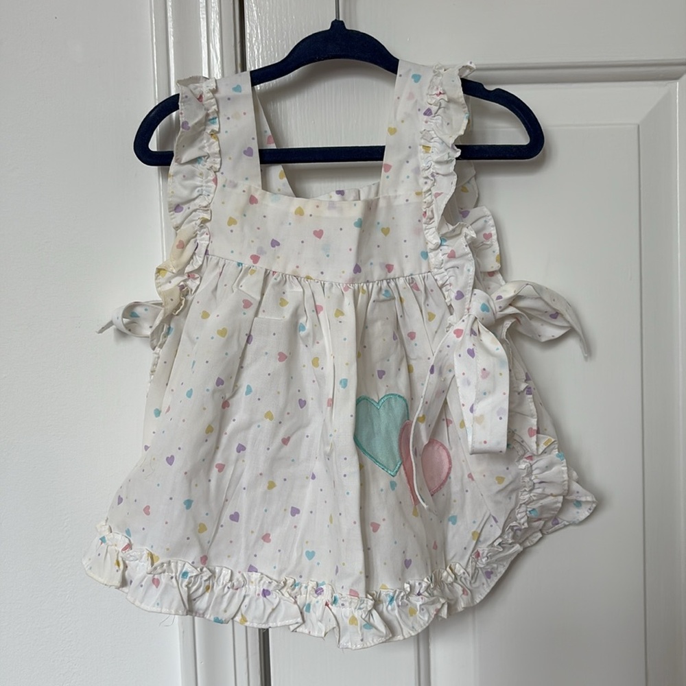 VTG & RARE 80s 90s New York Kids Dress Baby Girls 18M White w pastel hearts